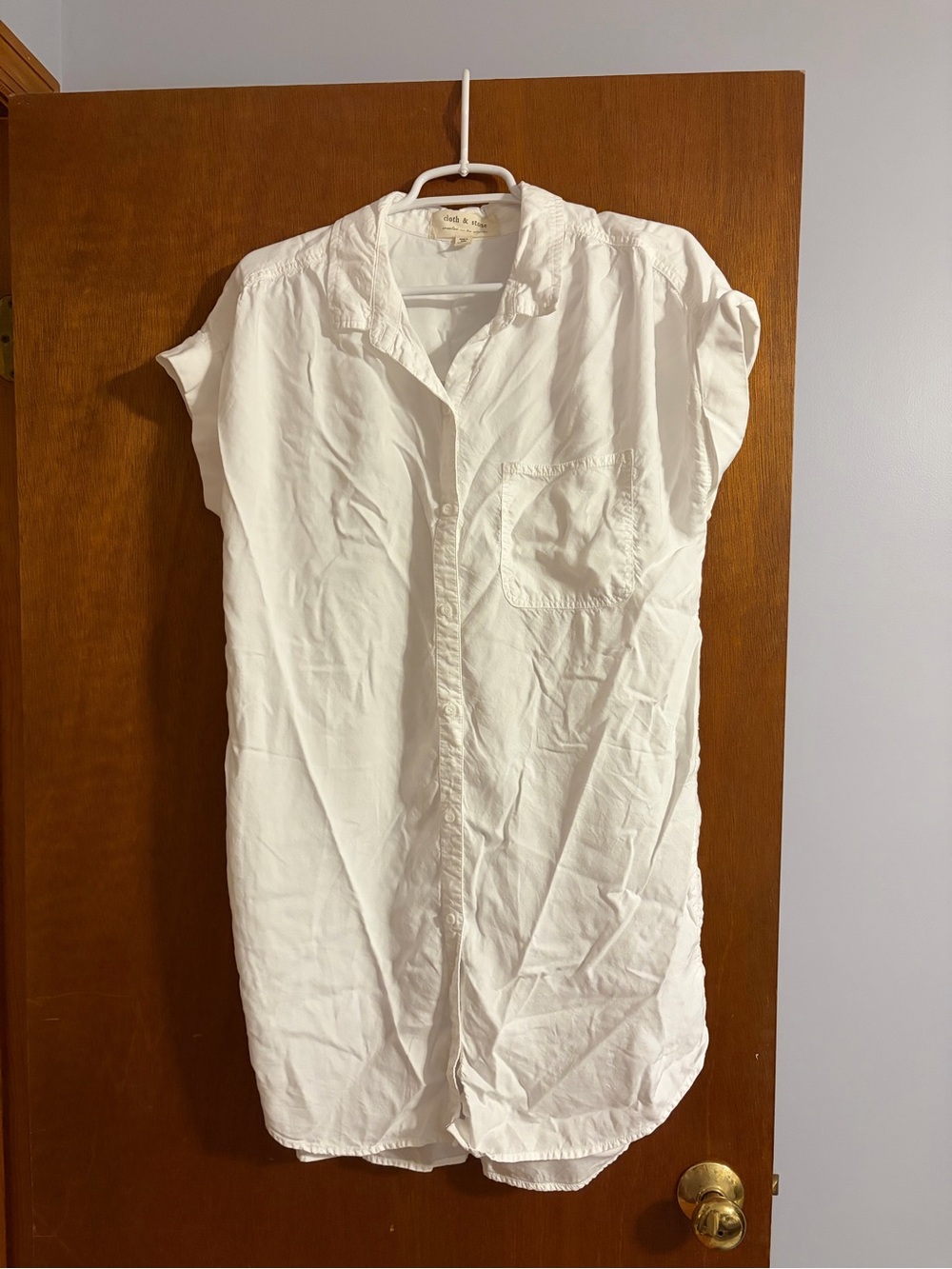 cloth & stone White Short Sleeve Button-Down Tunic Shirt